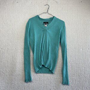 Y2K Candy Couture Ribbed Bodycon Long Sleeve Knit Sweater Top Blue Wom Size XL